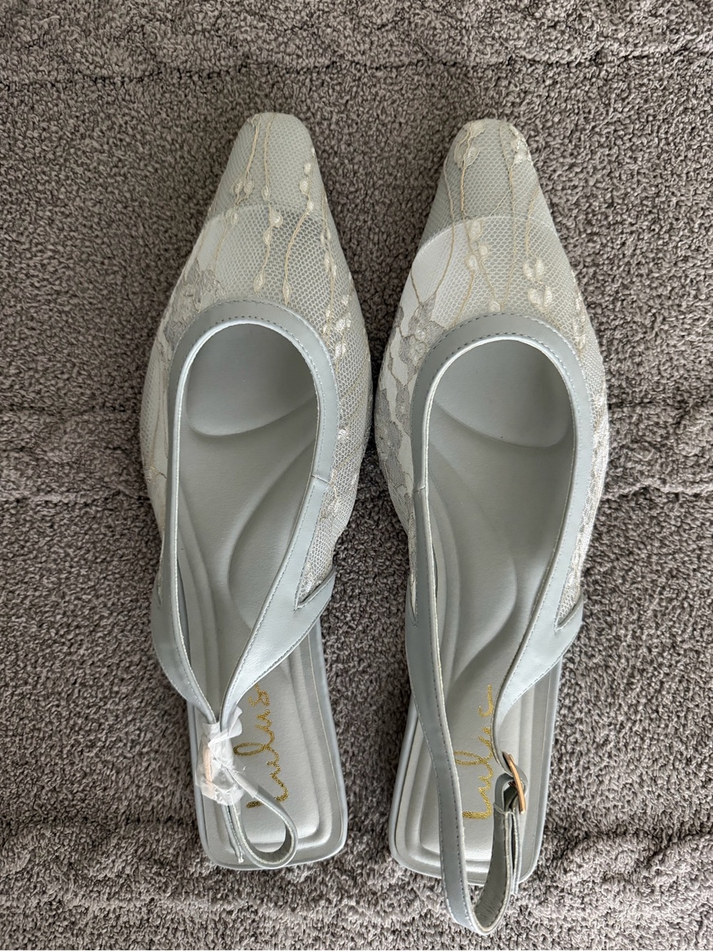 Lulu's Light Blue Lace Slingback Mules